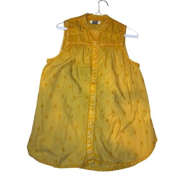 Pilcro Anthropologie Sleeveless Top Embroidered Button Down Yellow‎ Medium - Picture 1 of 4